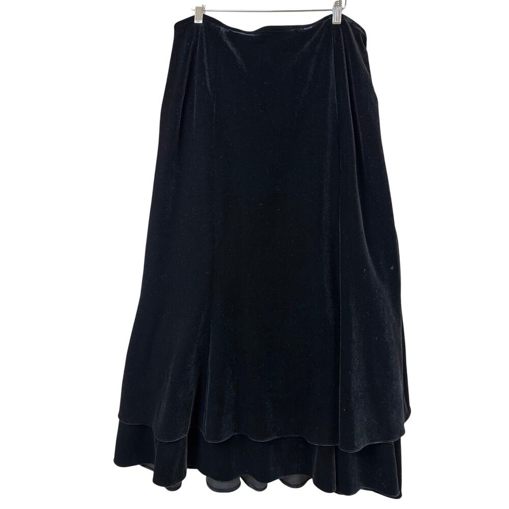 Papell Boutique Black Tiered Asymmetrical Hem Skirt Size 16